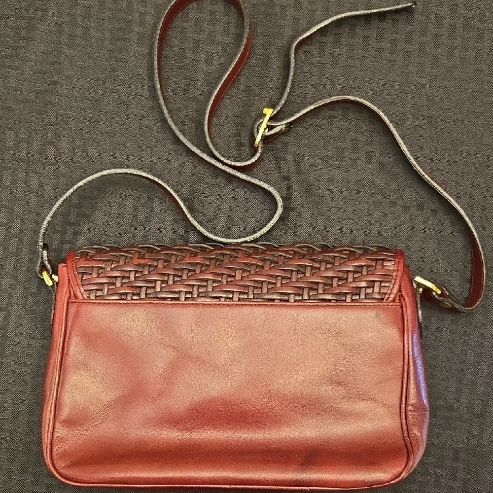 Etienne Aigner Burgundy Woven Leather Crossbody Bag | Vintage Oxblood Shoulder P - Picture 2 of 12